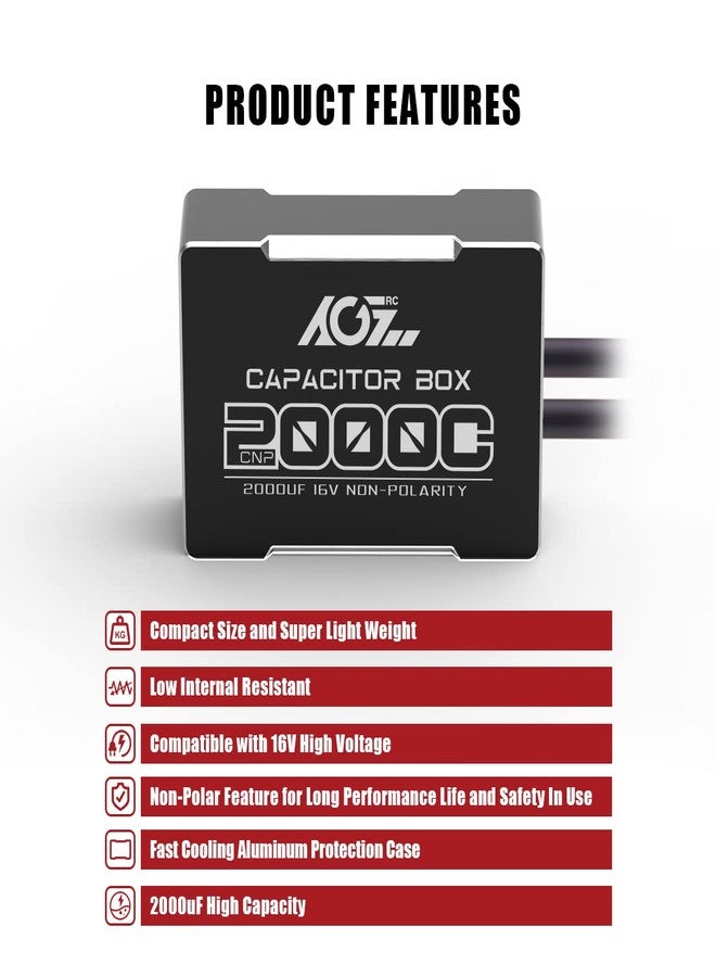 AGFRC 2000uF Mini RC Capacitor - 16V Non Polarity Low Impedance Capacitor with CNC Aluminum Case for RC Car Truck (CNP2000C) - Image 4